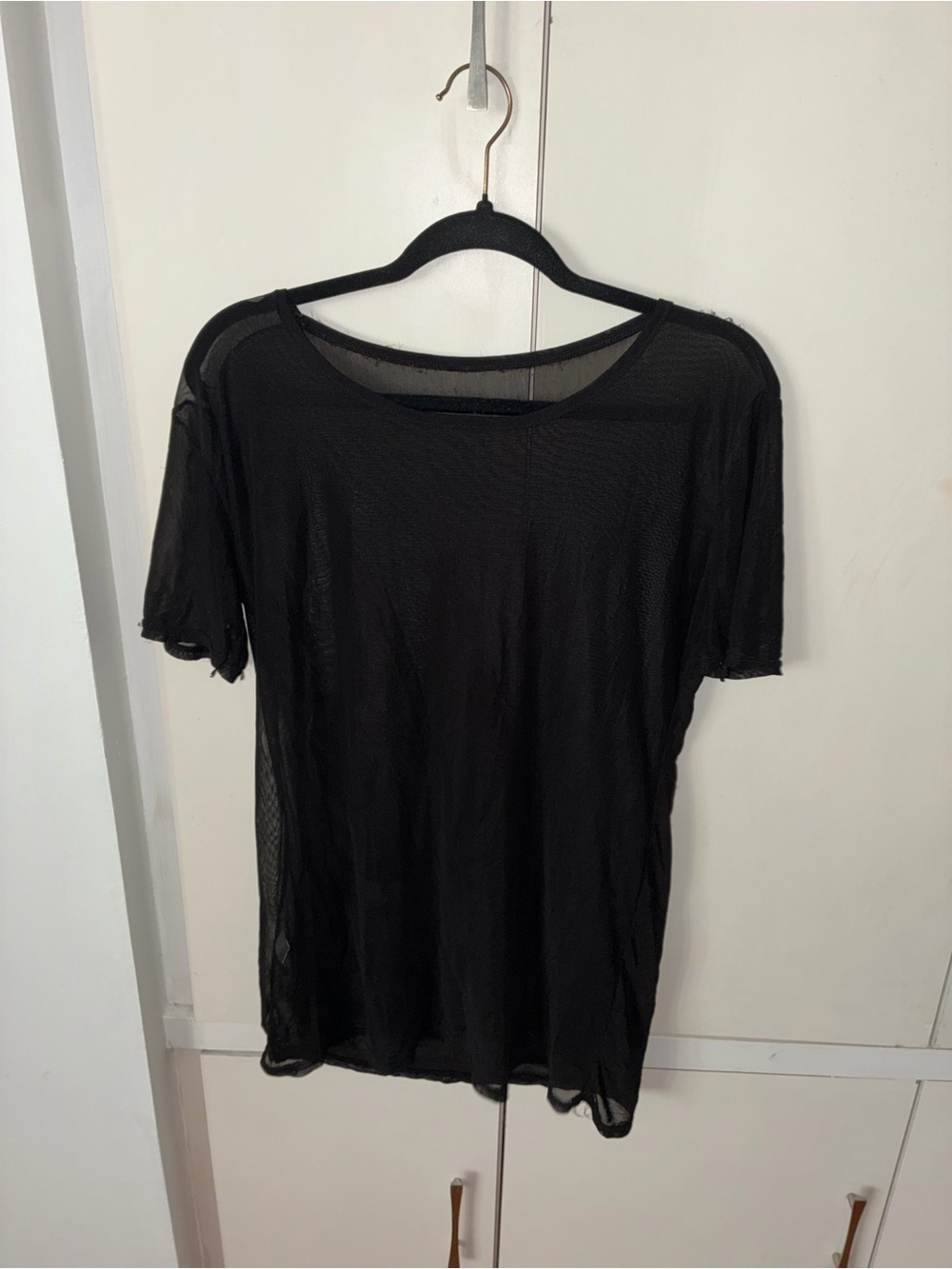 Women’s Black Short-Sleeve Sheer Mesh Tee